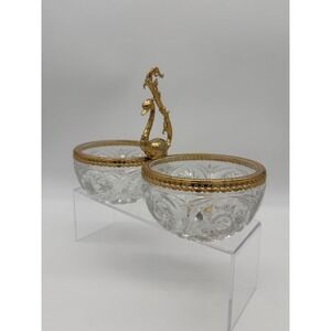 VTG Impurlex Hand-Cut Lead Crystal Twin Relish Candy Bowls Swan Handle
